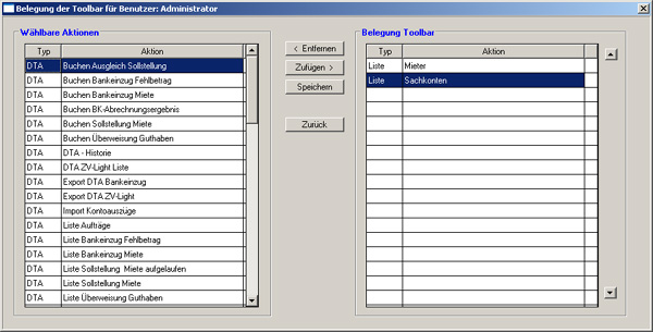 Maske Belegung Toolbar