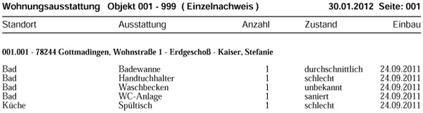 Liste Wohnungsausstattung - Einzelnachweis
