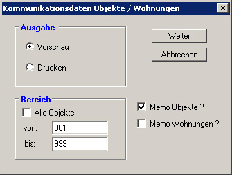 Maske Kommunikationsdaten - Objekte/Wohnungen